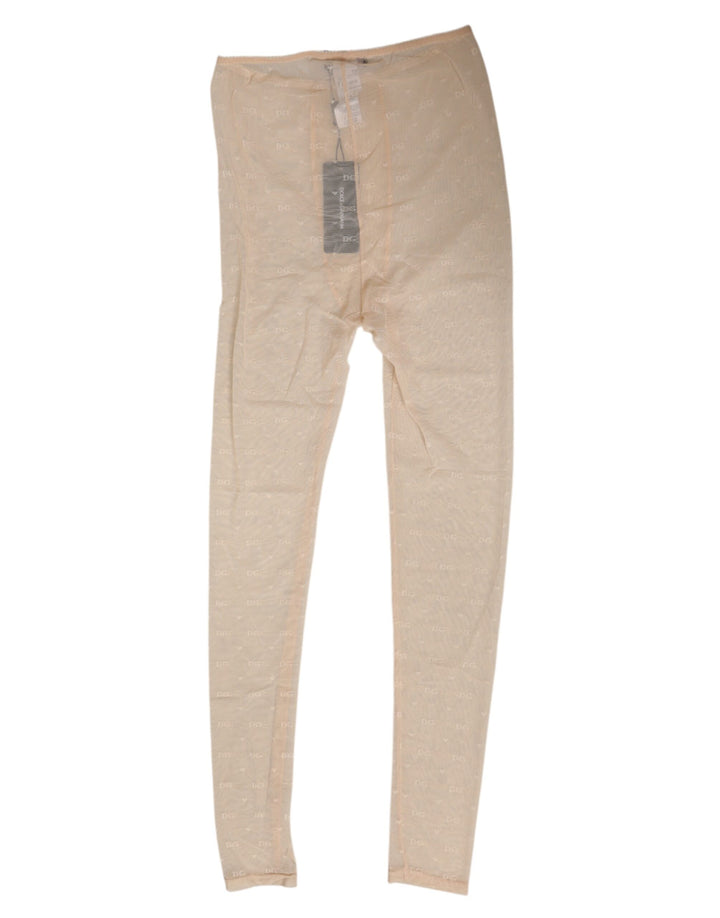 Dolce & Gabbana Beige Nylon Stretch Logo Lace Leggings Underwear