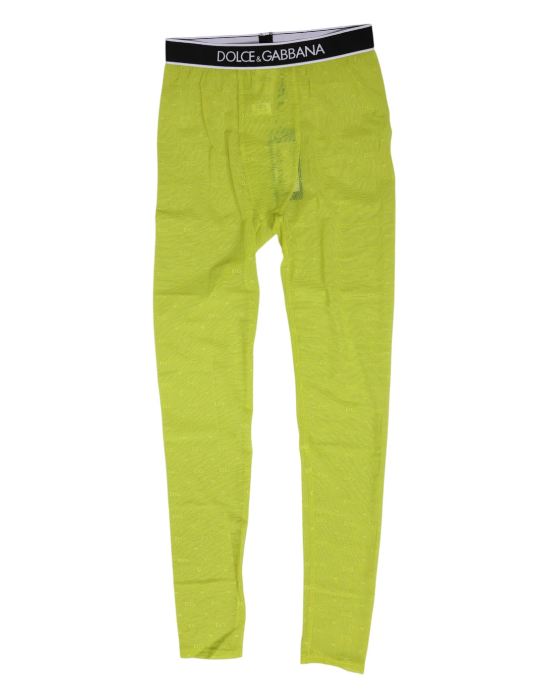 Dolce & Gabbana Neon Green Nylon Logo Lace Leggings Pants Underwear