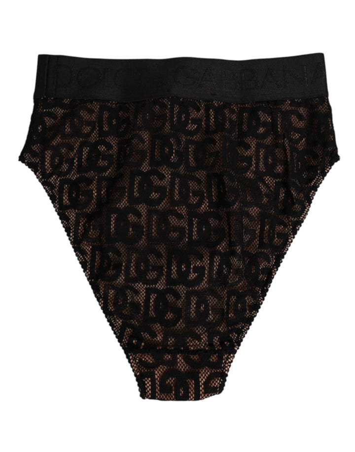 Dolce & Gabbana Black DG Logo Lace High Brief Panty Underwear