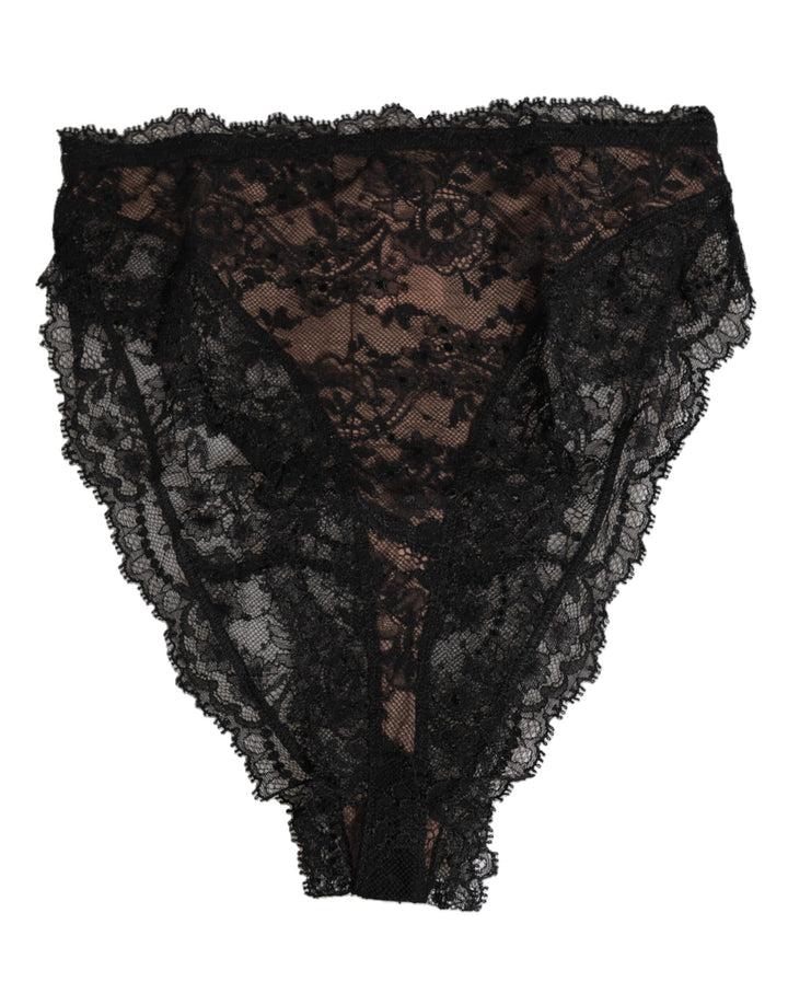 Dolce & Gabbana Black Floral Lace Mesh High Brief Panty  Underwear