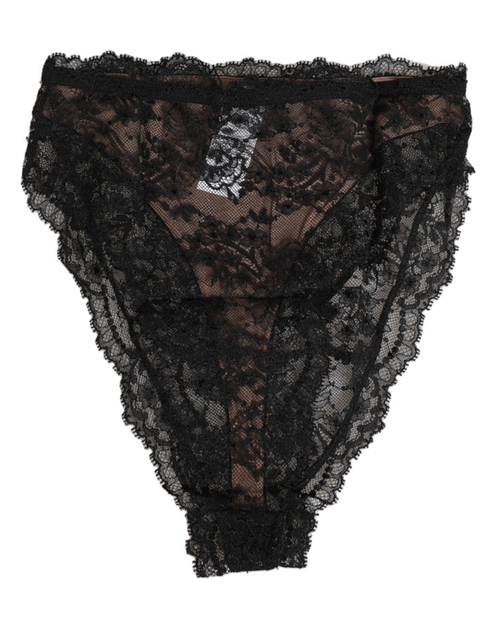 Dolce & Gabbana Black Floral Lace Mesh High Brief Panty  Underwear