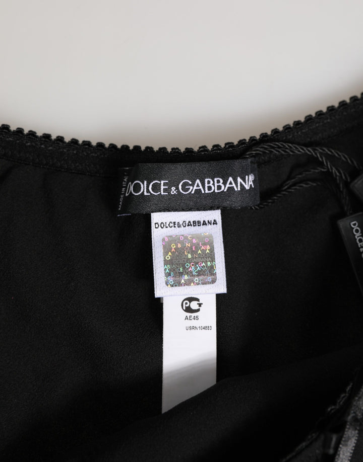 Dolce & Gabbana Black Silk Satin Floral Lace Panty Brief Underwear