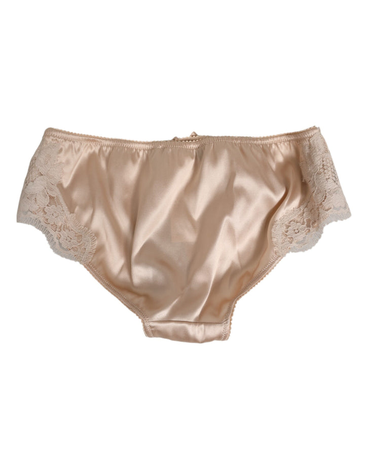 Dolce & Gabbana Beige Silk Satin Floral Lace Panty Brief Underwear