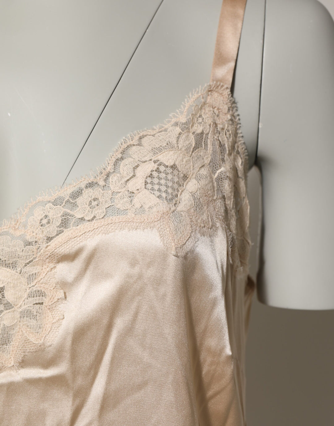 Dolce & Gabbana Nude Chemise Lingerie Silk Blend Lace Trim Dress