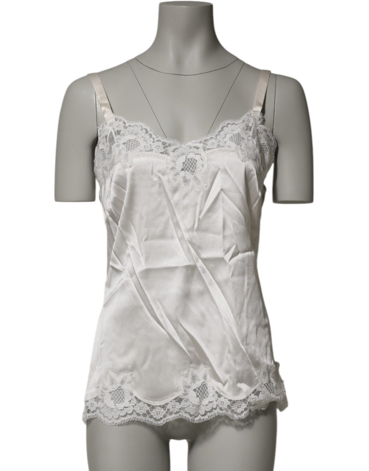 Dolce & Gabbana Off White Floral Lace Tank Lingerie Top Underwear