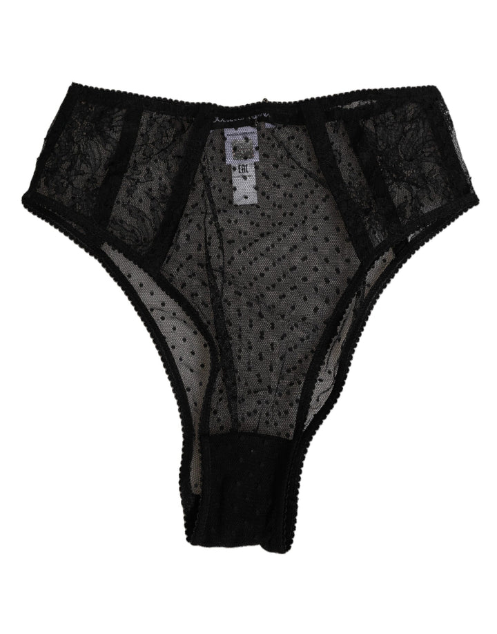 Dolce & Gabbana Black Lace Polka Dot Mesh High Waist Underwear