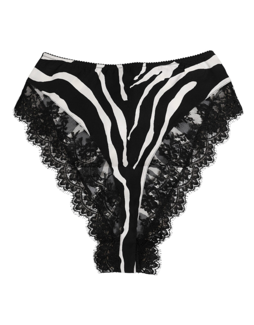Dolce & Gabbana Black Silk Zebra Print Lace High Waist Underwear