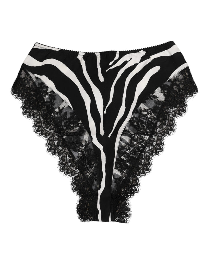 Dolce & Gabbana Black Silk Zebra Print Lace High Waist Underwear