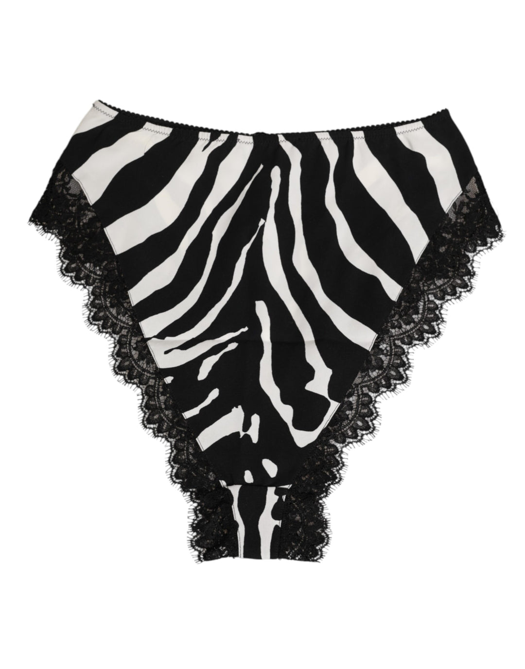 Dolce & Gabbana Black Silk Zebra Print Lace High Waist Underwear