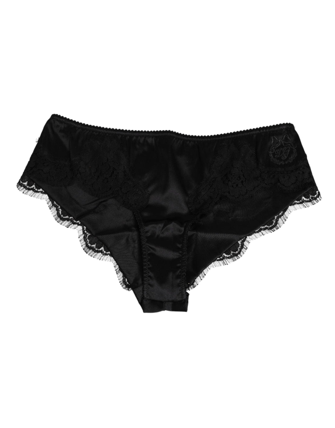 Dolce & Gabbana Black Silk Satin Floral Lace Panty Brief Underwear