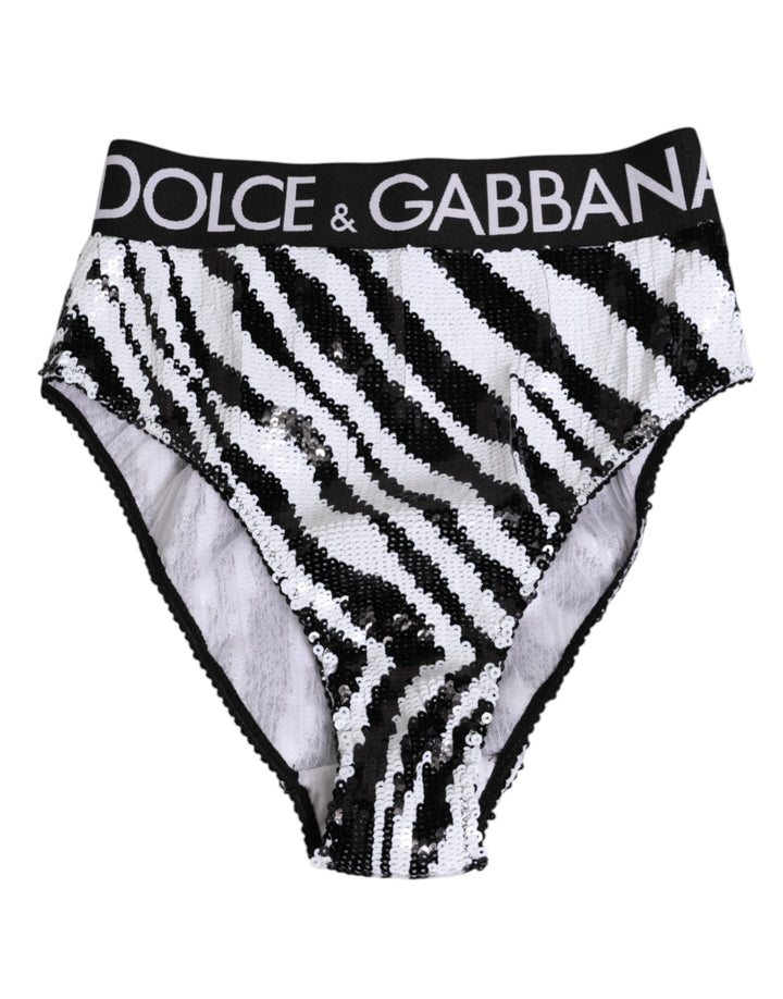 Dolce & Gabbana Black White Stripes High Waist Panty Underwear