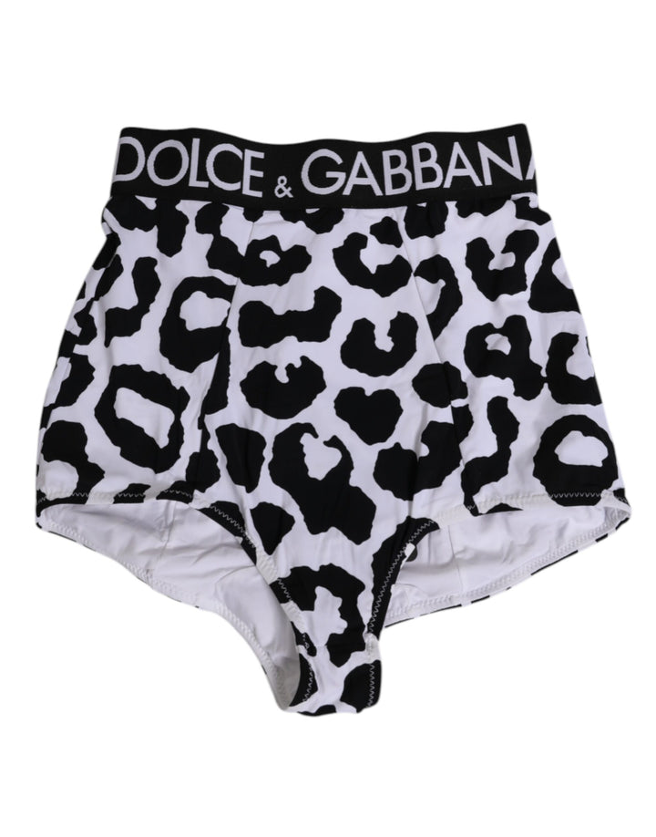 Dolce & Gabbana White Leopard Nylon High Waist Girdle Underwear