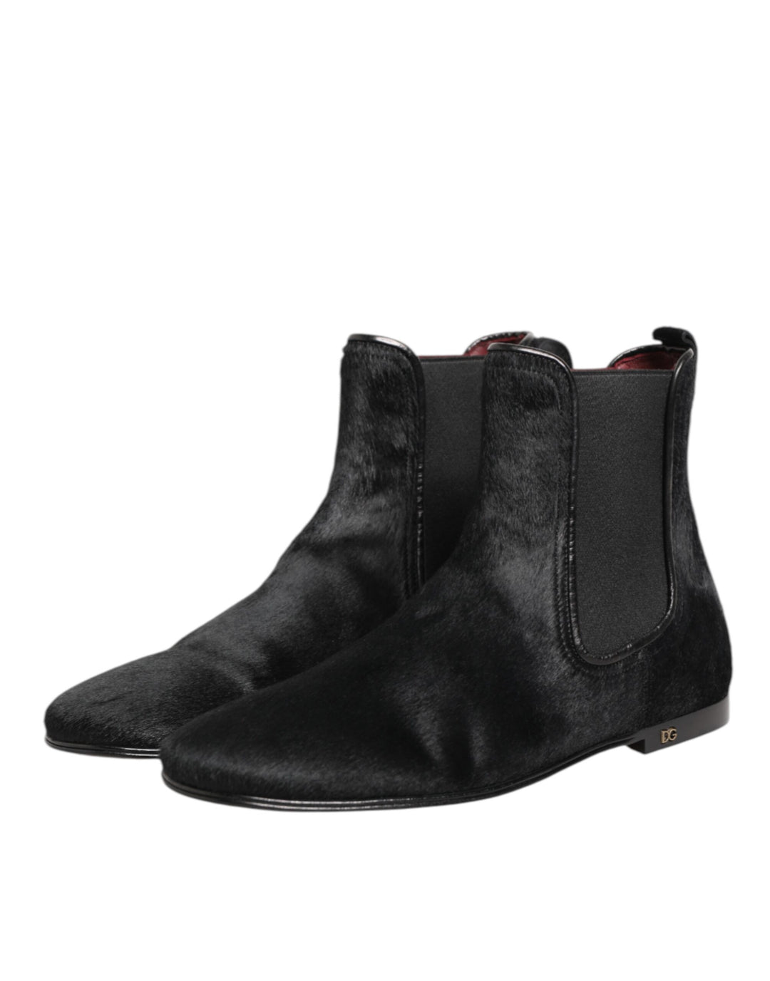 Dolce & Gabbana Black Leather Fur Men CHELSEA Boots Shoes