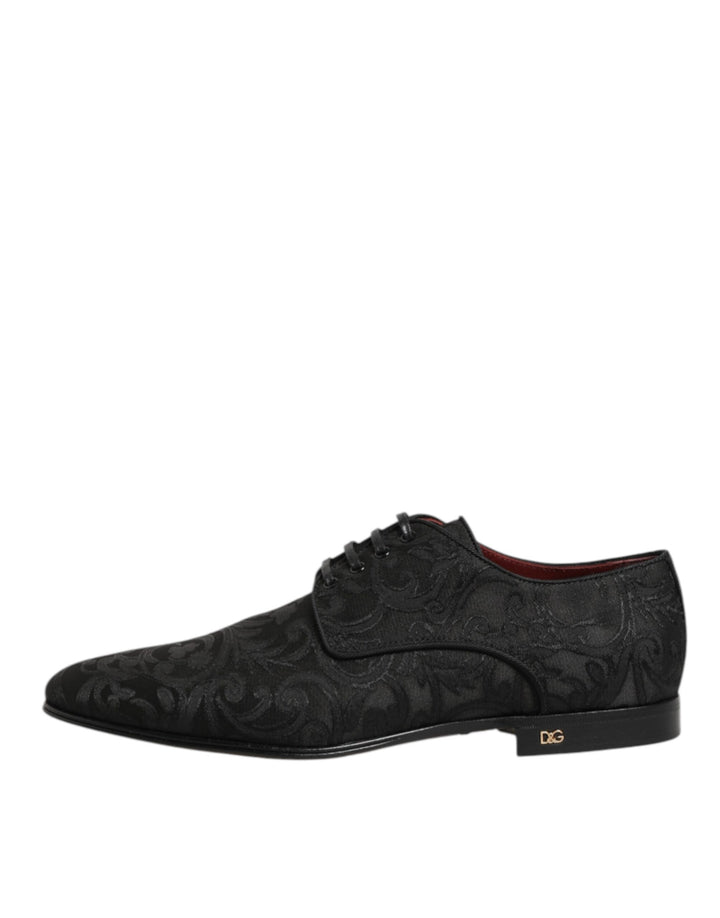 Dolce & Gabbana Black Brocade Lace Up Derby Men Dress Shoes