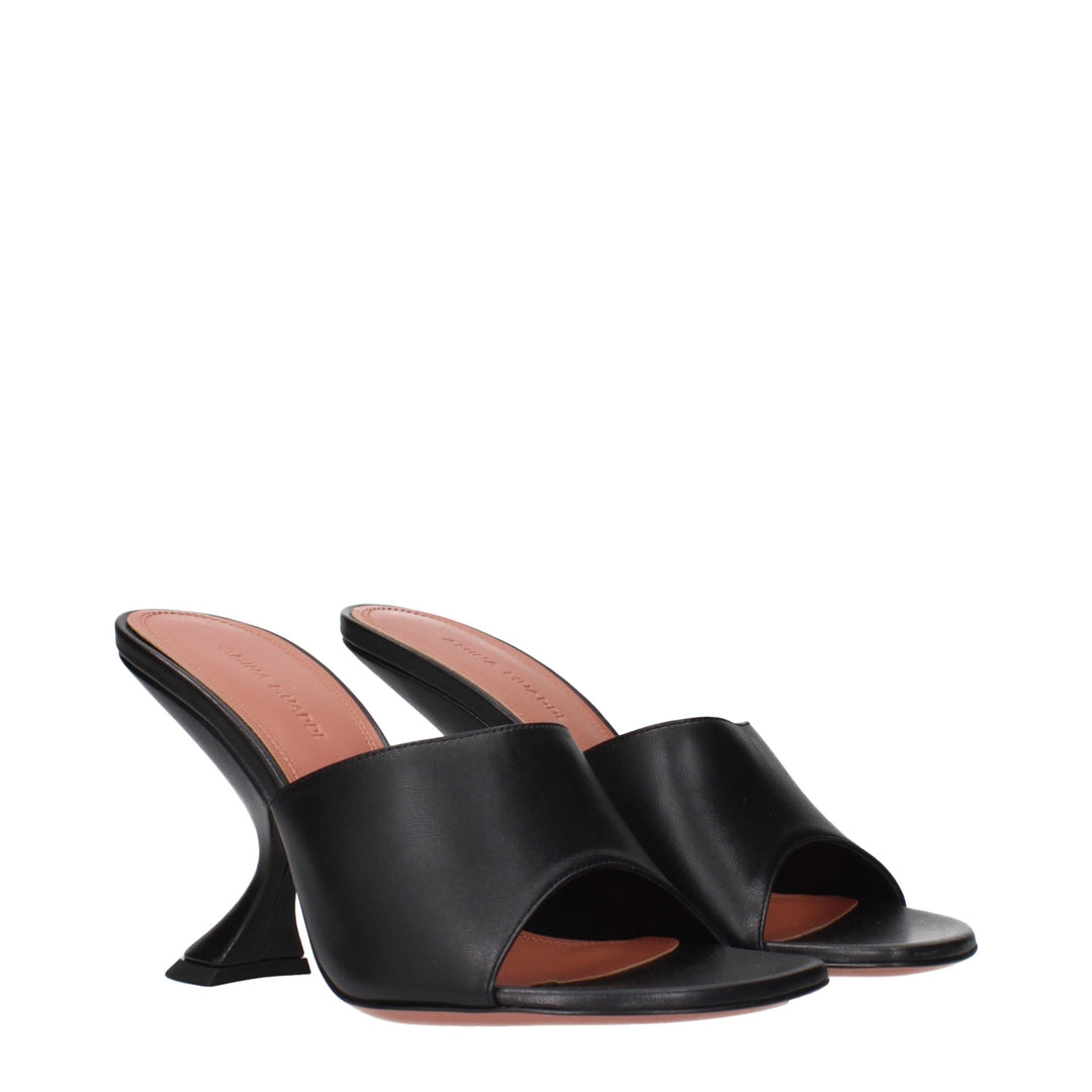 Amina Muaddi Black Leather Stiletto Heels Sandals
