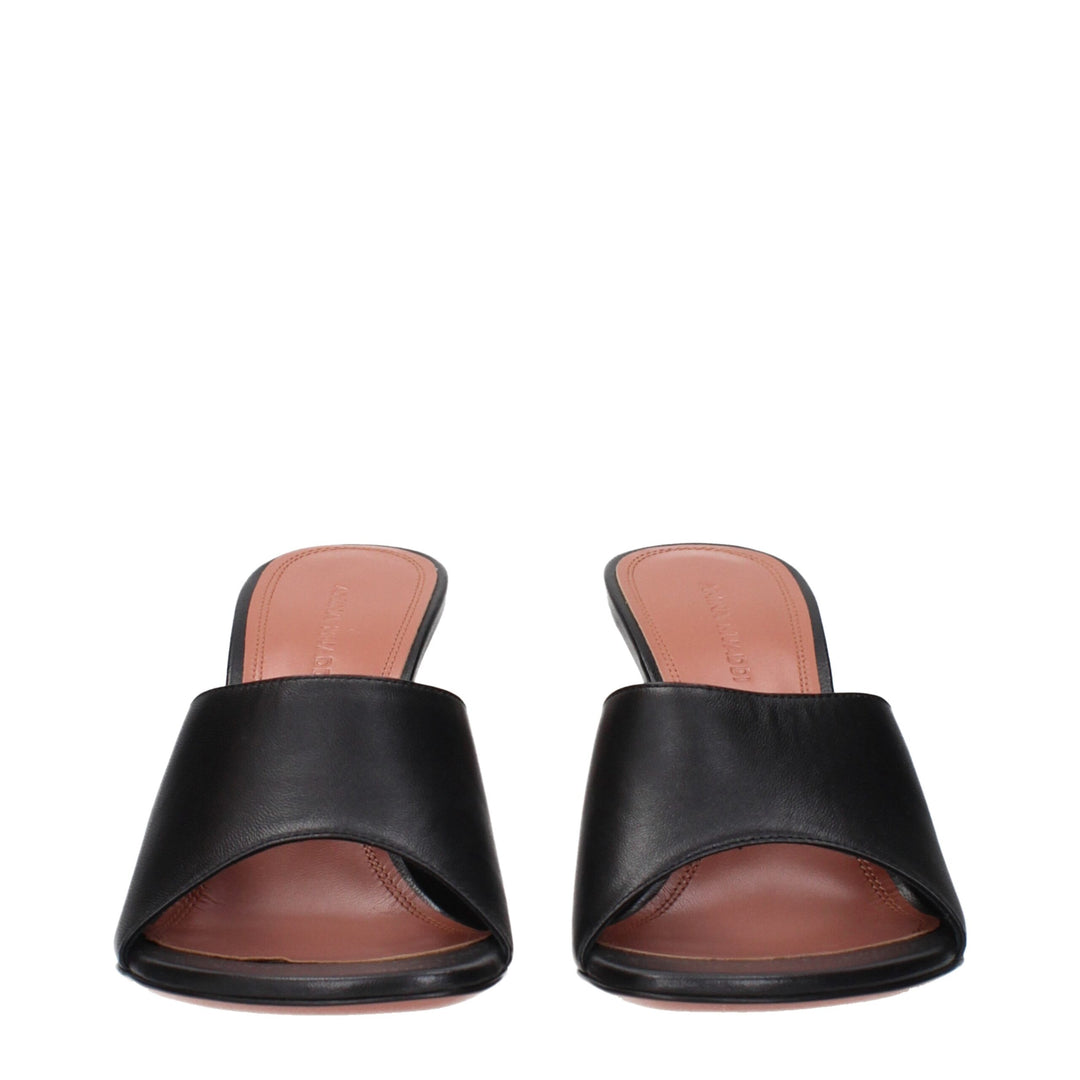 Amina Muaddi Black Leather Stiletto Heels Sandals