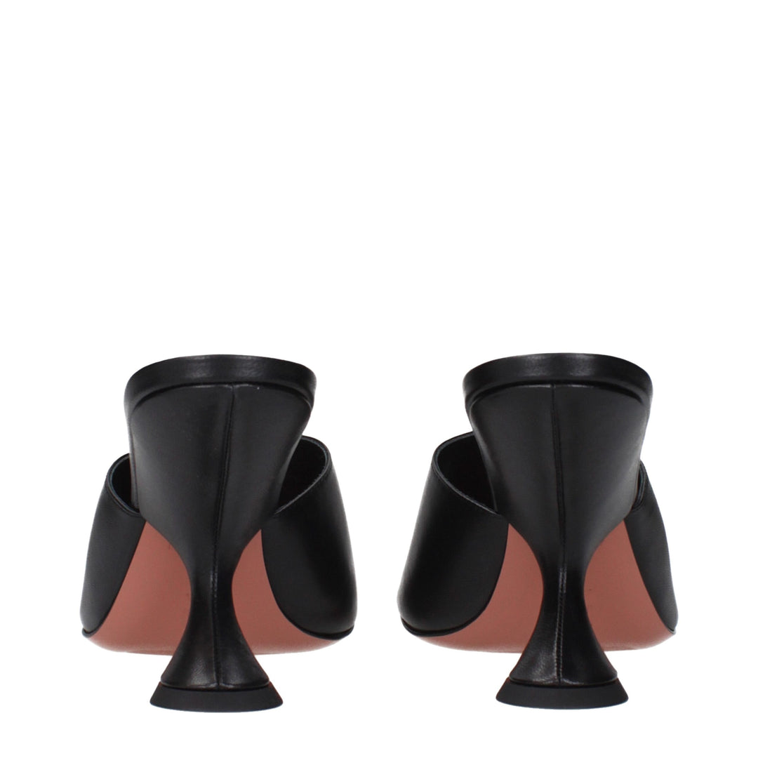 Amina Muaddi Black Leather Stiletto Heels Sandals