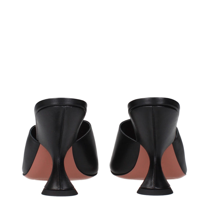 Amina Muaddi Black Leather Stiletto Heels Sandals