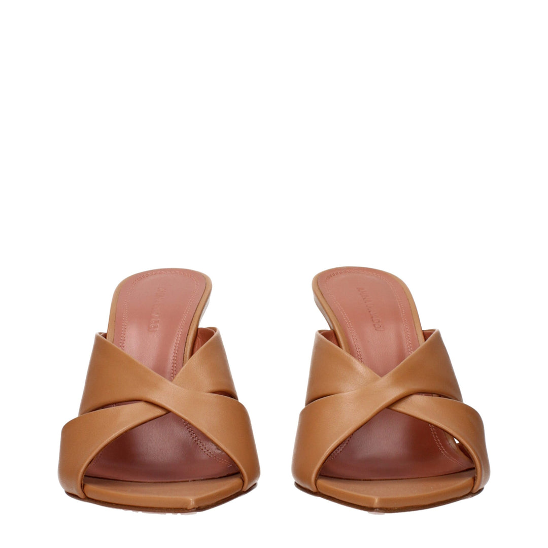Amina Muaddi Brown Leather Stiletto Heels Sandals