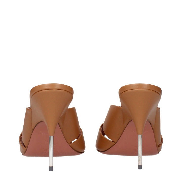 Amina Muaddi Brown Leather Stiletto Heels Sandals