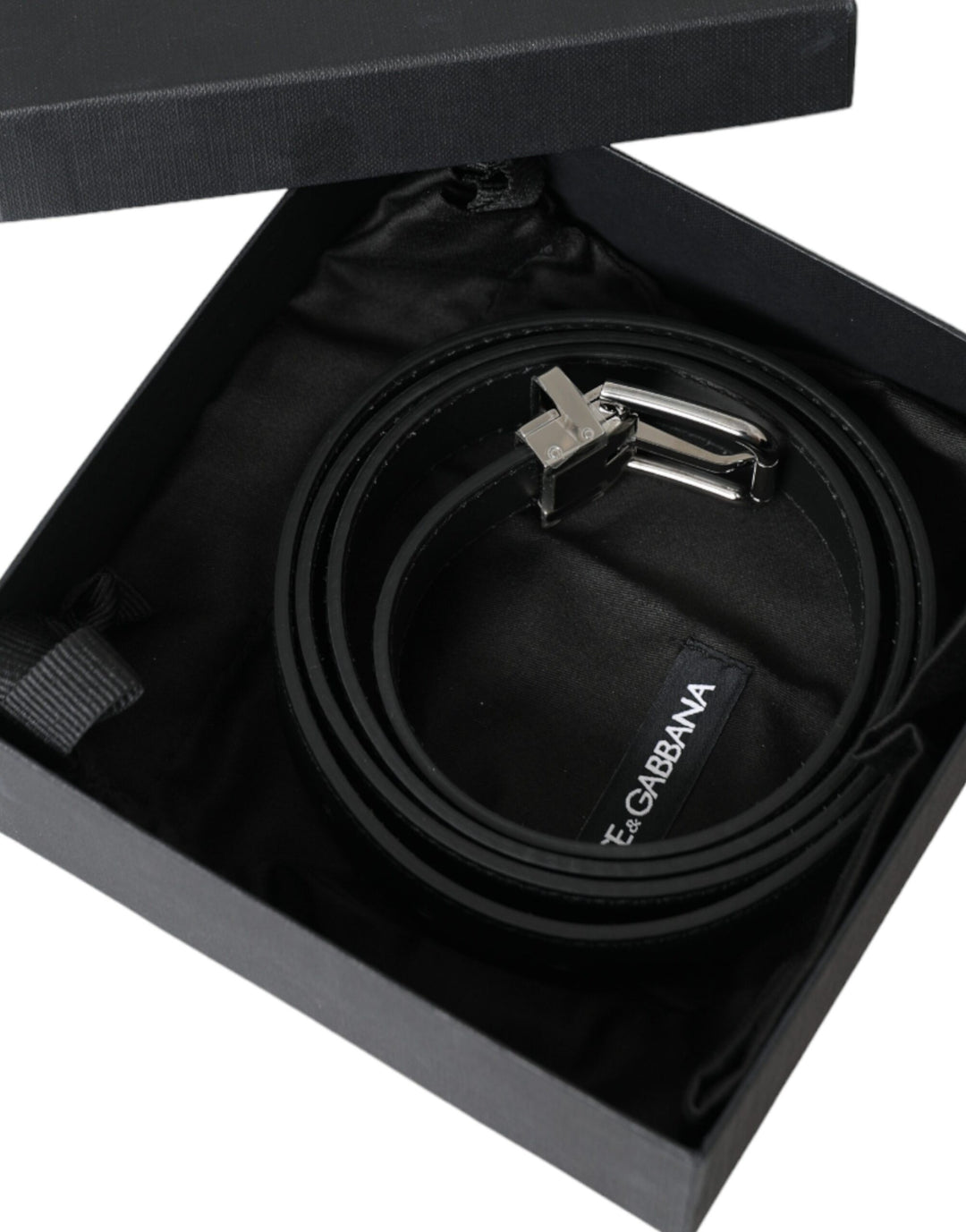 Dolce & Gabbana Black Leather Silver Metal Buckle Men Belt