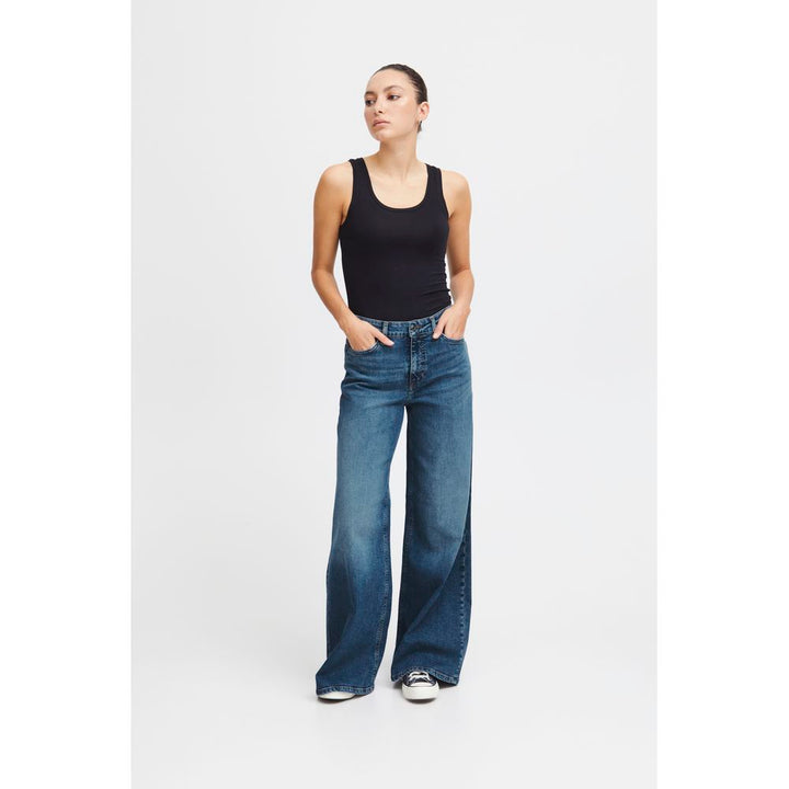 ICHI Blue Cotton Bootcut Jean