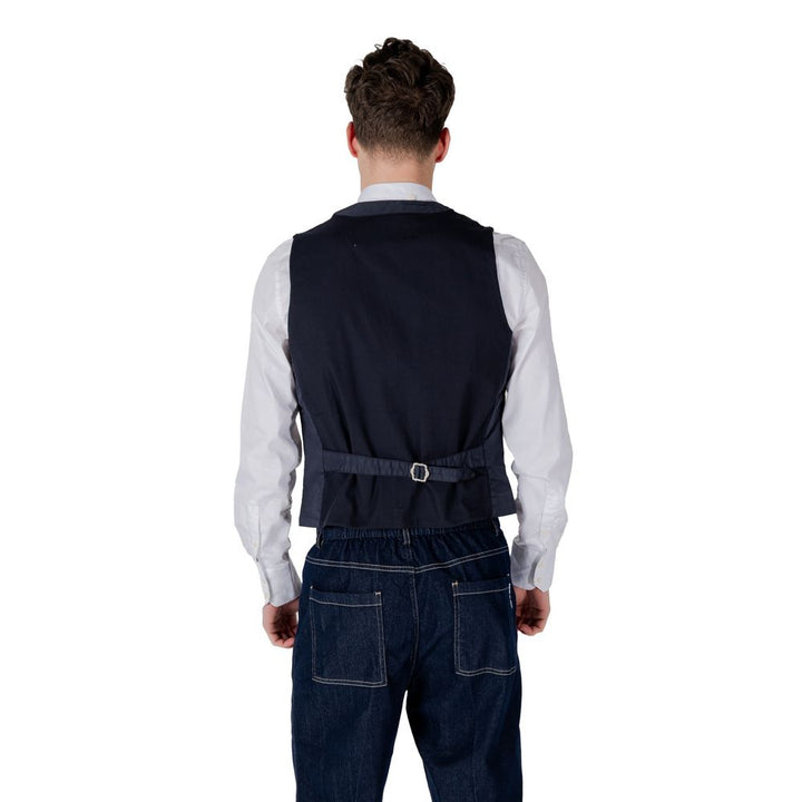 Gianni Lupo Blue Cotton Waistcoat