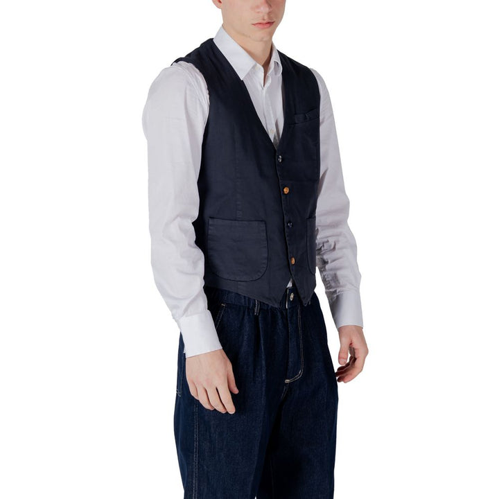 Gianni Lupo Blue Cotton Waistcoat