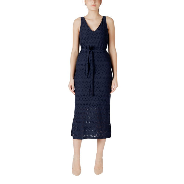 Vila Clothes Blue Recycled Polyester Midi