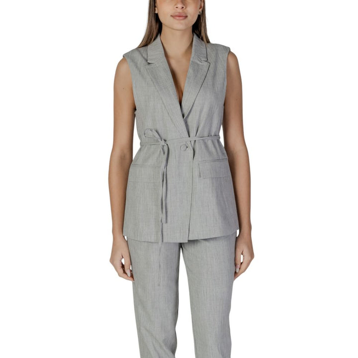 Vila Clothes Gray Recycled Polyester Waistcoat