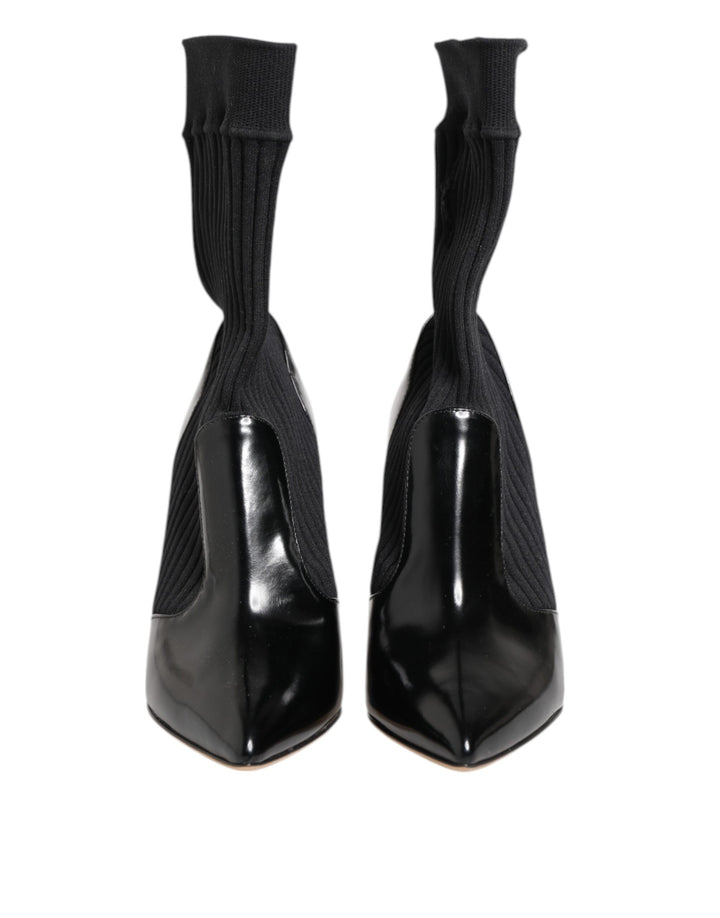 Dolce & Gabbana Black Stretch Stilettos Booties Socks Shoes