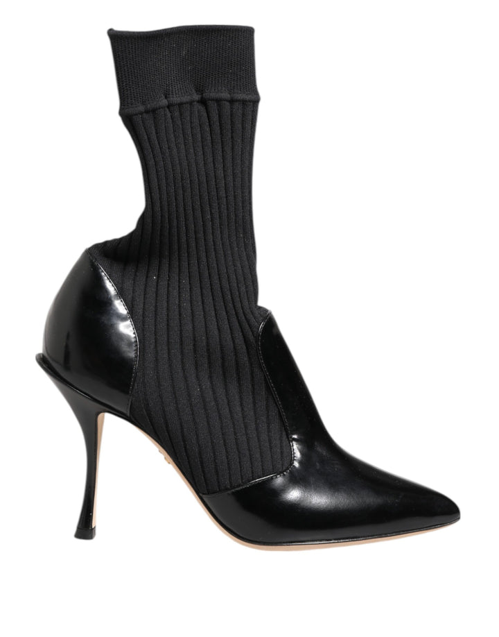 Dolce & Gabbana Black Stretch Stilettos Booties Socks Shoes