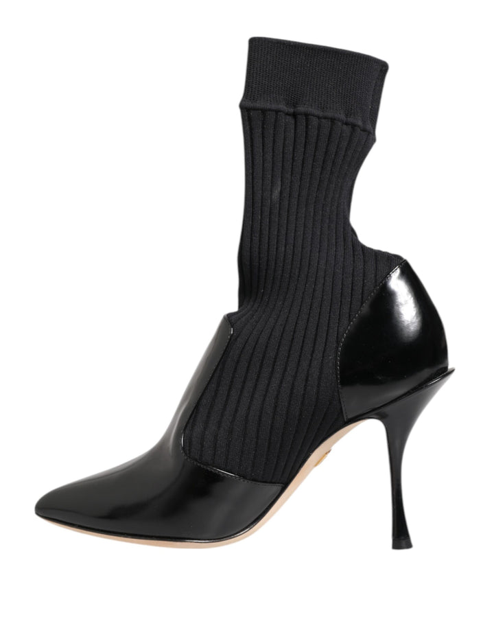 Dolce & Gabbana Black Stretch Stilettos Booties Socks Shoes