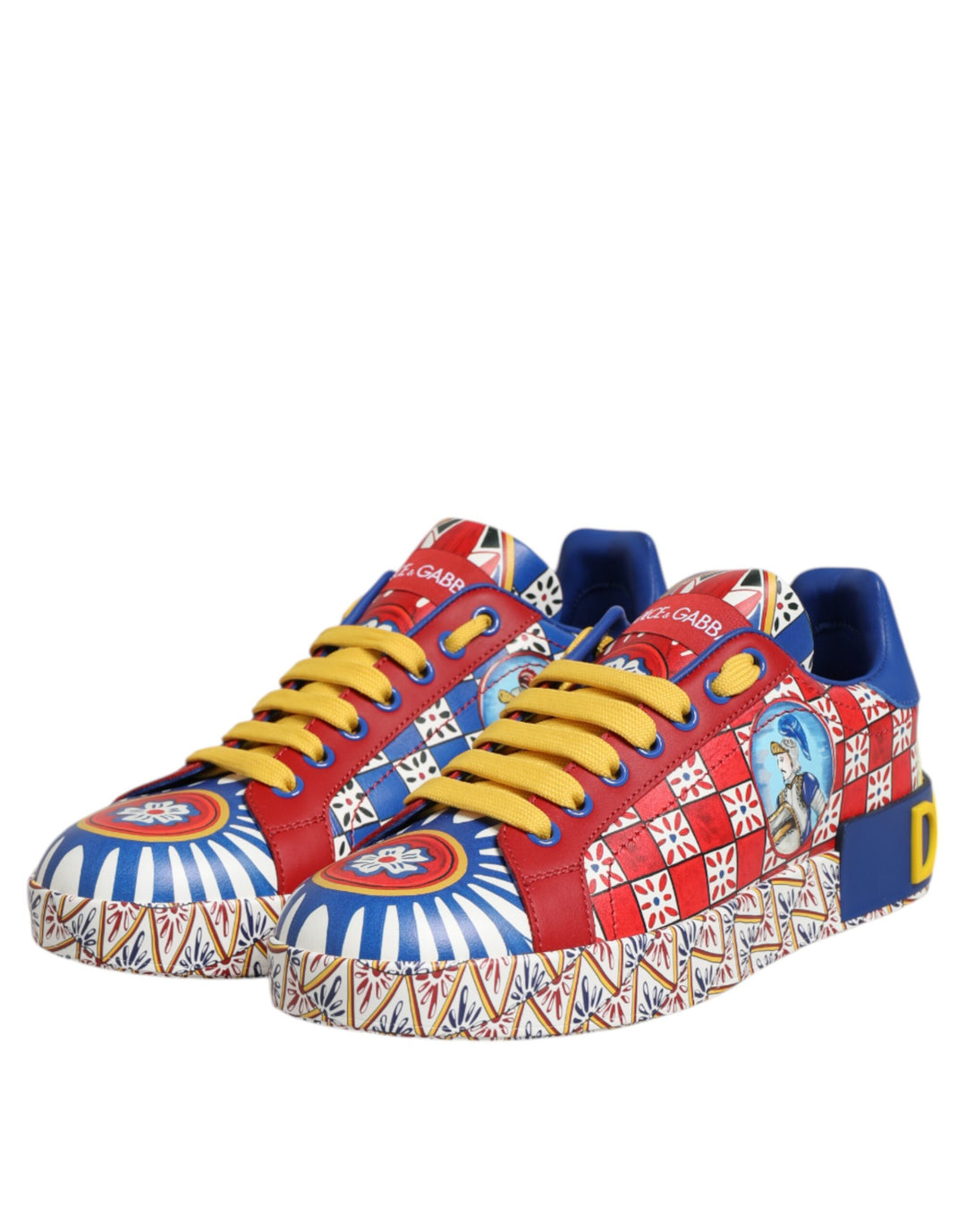 Dolce & Gabbana Portofino Carretto Printed Leather Sneakers Shoes