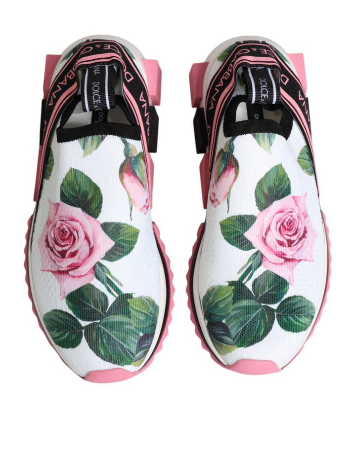 Dolce & Gabbana White Rose Print Sorrento Sneakers Shoes