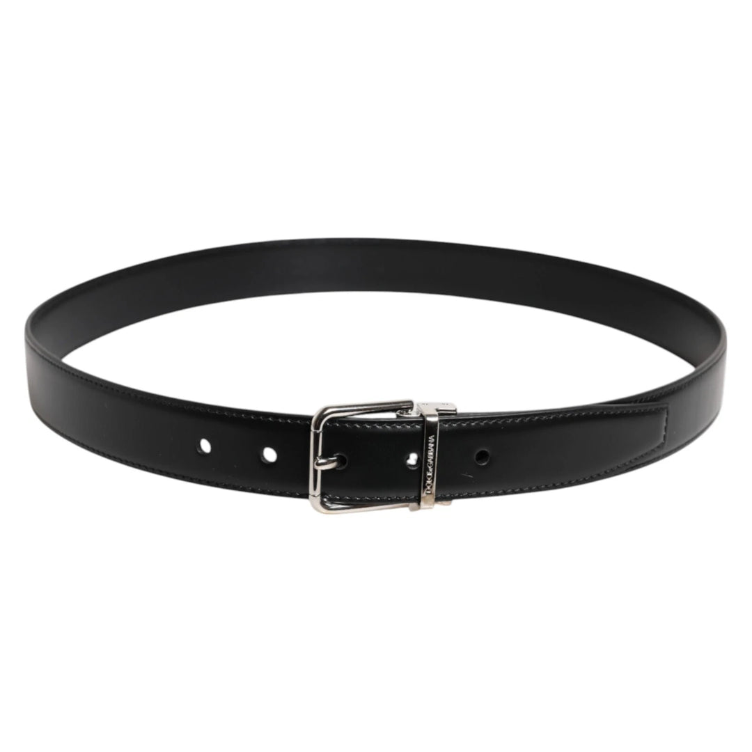 Dolce & Gabbana Black Calf Leather Silver Metal Buckle Belt
