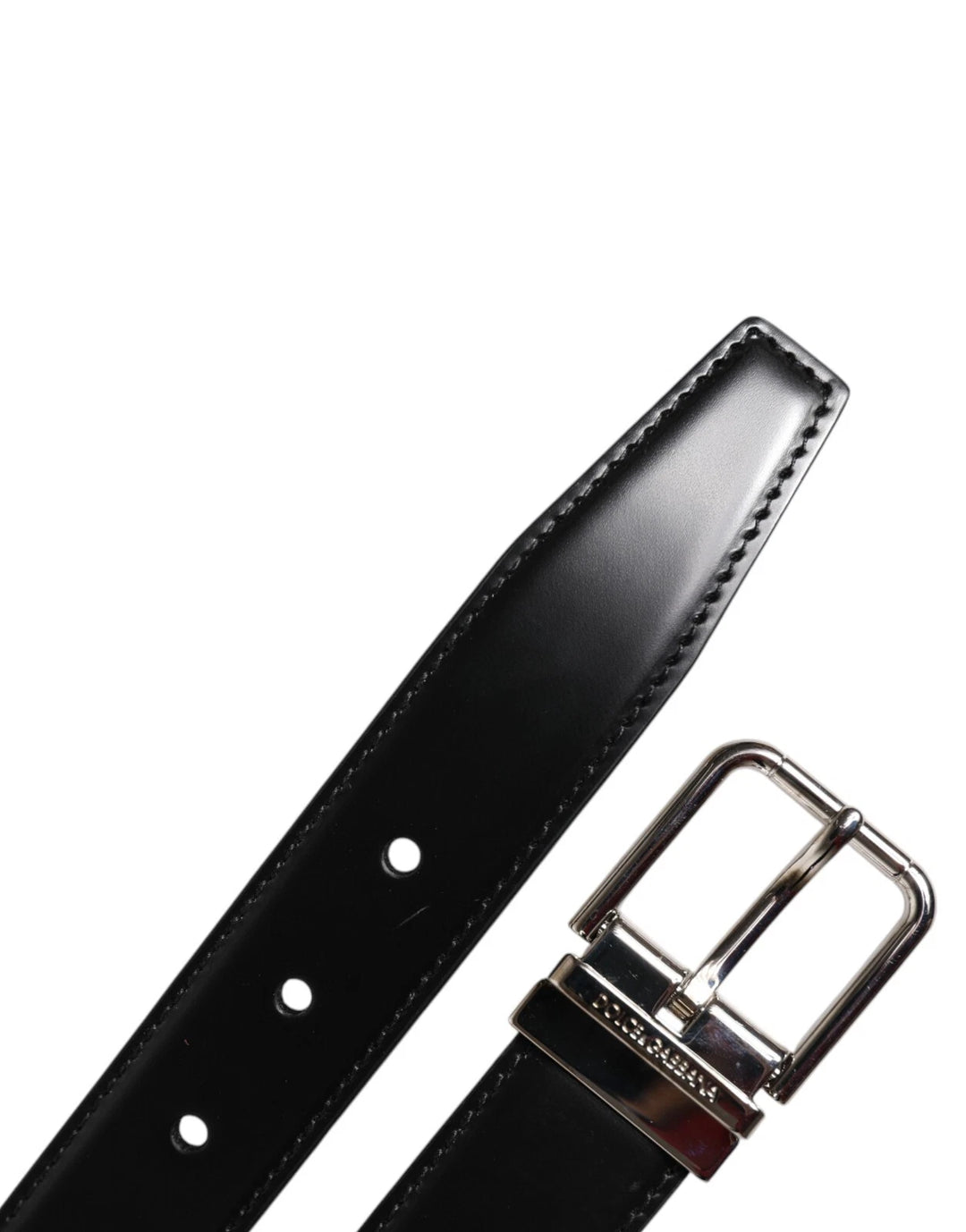 Dolce & Gabbana Black Calf Leather Silver Metal Buckle Belt