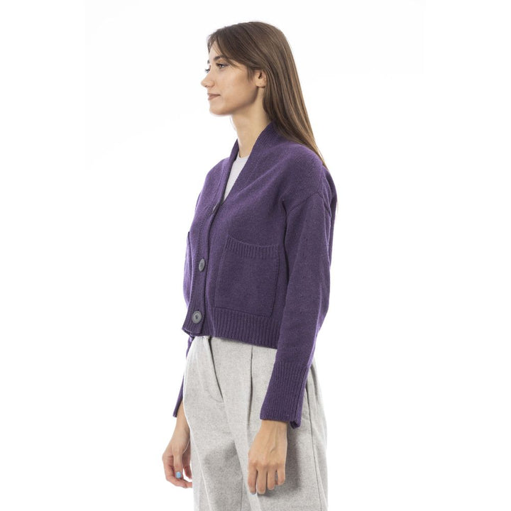 Alpha Studio Purple Merino Wool Cardigan