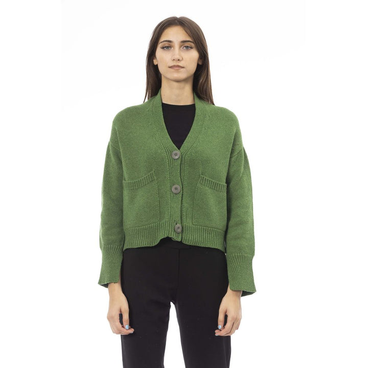 Alpha Studio Green Merino Wool Cardigan