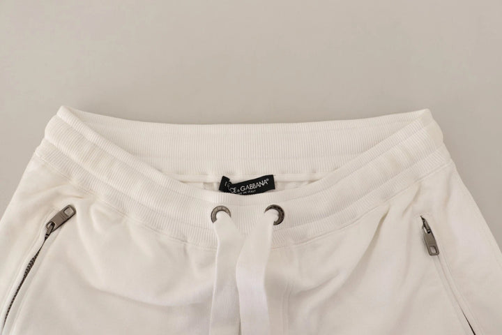 Dolce & Gabbana White Cotton Logo Patch Sweatpants Jogging Pants