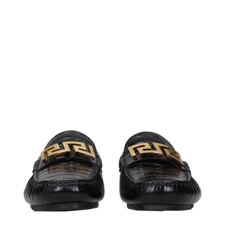 Versace Black Leather Slip-On Loafers