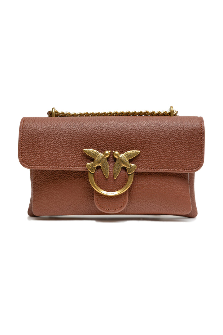 PINKO Brown Small Love shoulder Soft Leather Bag
