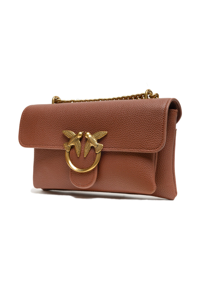 PINKO Brown Small Love shoulder Soft Leather Bag