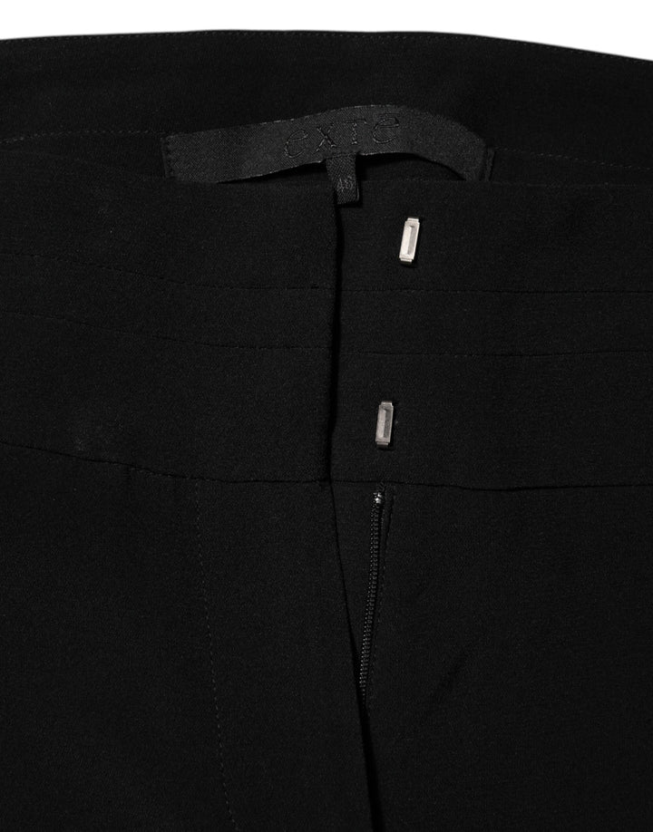 Exte Black Viscose Acetate Blend Straight Leg High Waist Pants