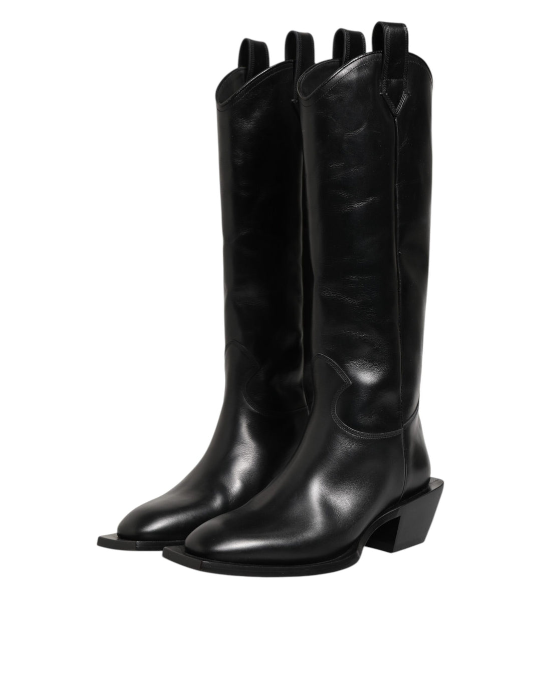 Dolce & Gabbana Black Leather Over The Calf Biker Boots Shoes