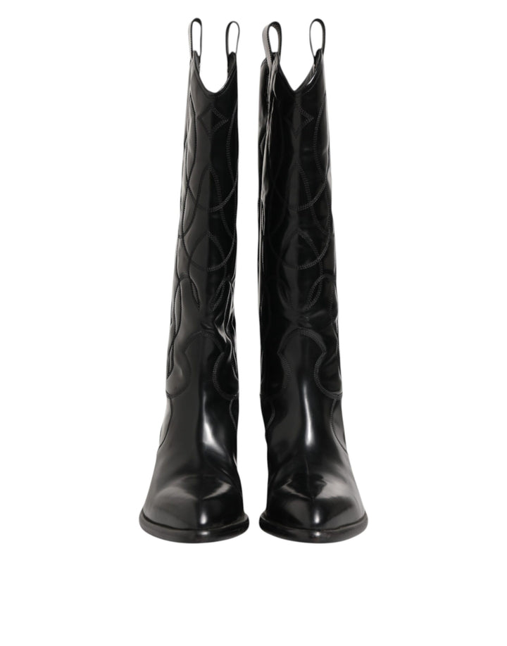 Dolce & Gabbana Black Leather Over The Calf Biker Boots Shoes