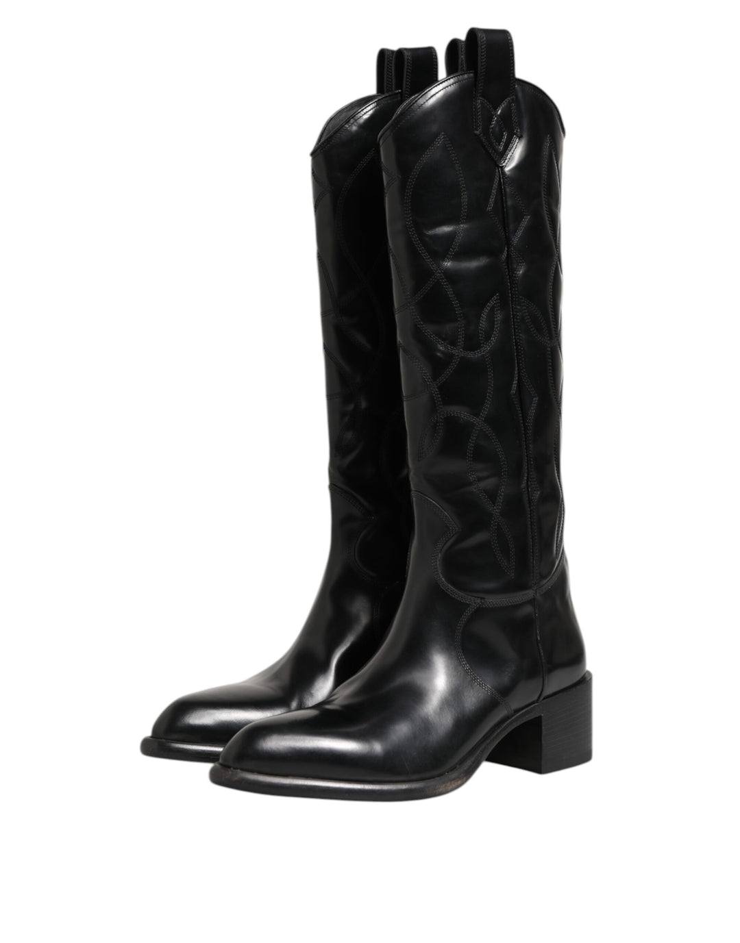Dolce & Gabbana Black Leather Over The Calf Biker Boots Shoes