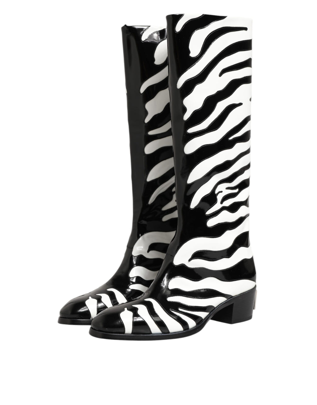 Dolce & Gabbana Black White Zebra Over The Calf Boots Shoes