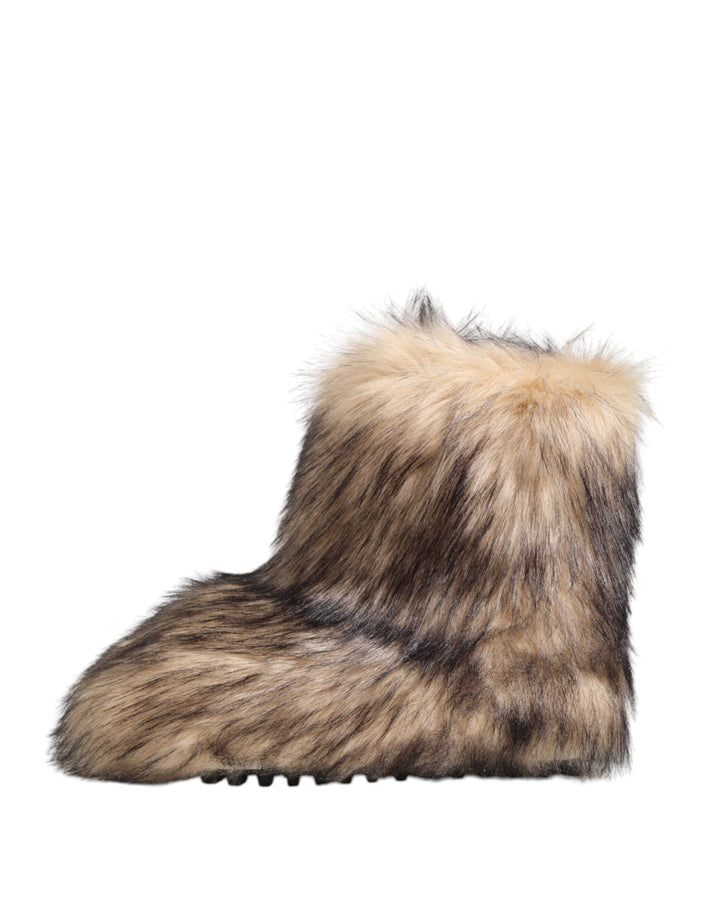 Dolce & Gabbana Brown Faux Skim Ski Fur Men Short Boots Shoes