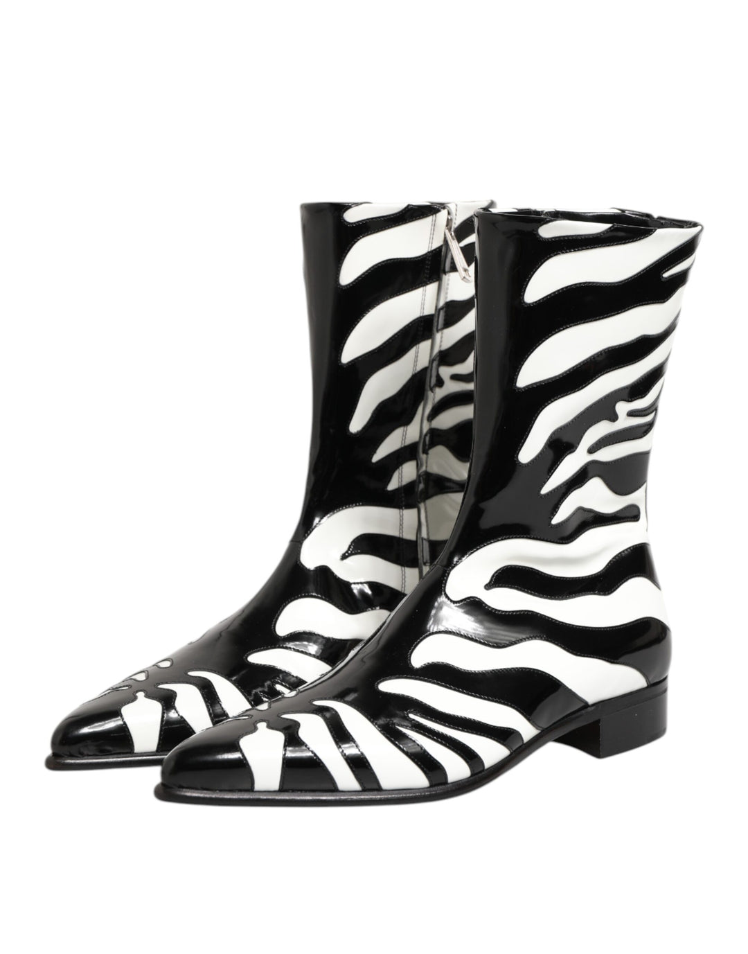 Dolce & Gabbana Black White Zebra Leather Mid Calf Boots Shoes